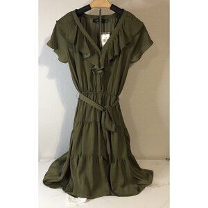 NWT Lauren Ralph Lauren  Ruffle V-neck Dress SIZE 8 Olive Green